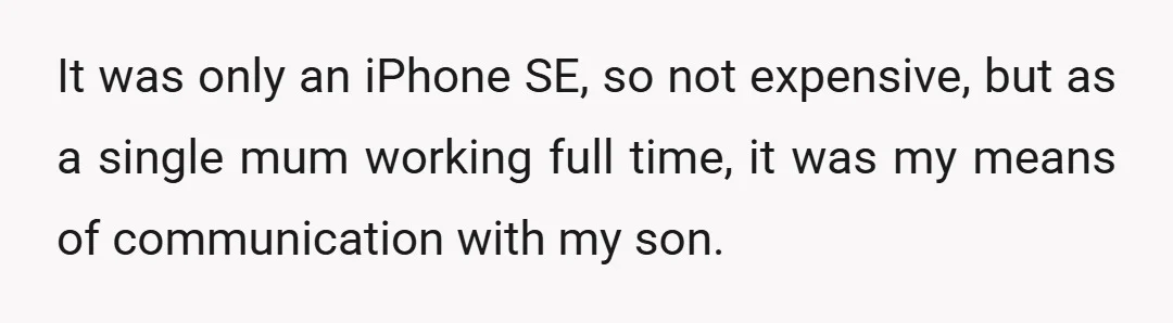 It was only an iPhone SE, so not expensive, but as a single mum working full time, it was my means of communication with my son.
