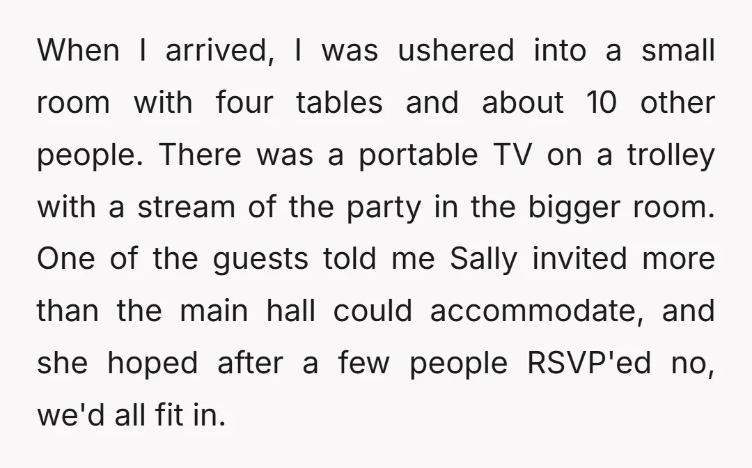 When I arrived, I was ushered into a small room with four tables and about 10 other people. There was a portable TV on a trolley with a stream of...