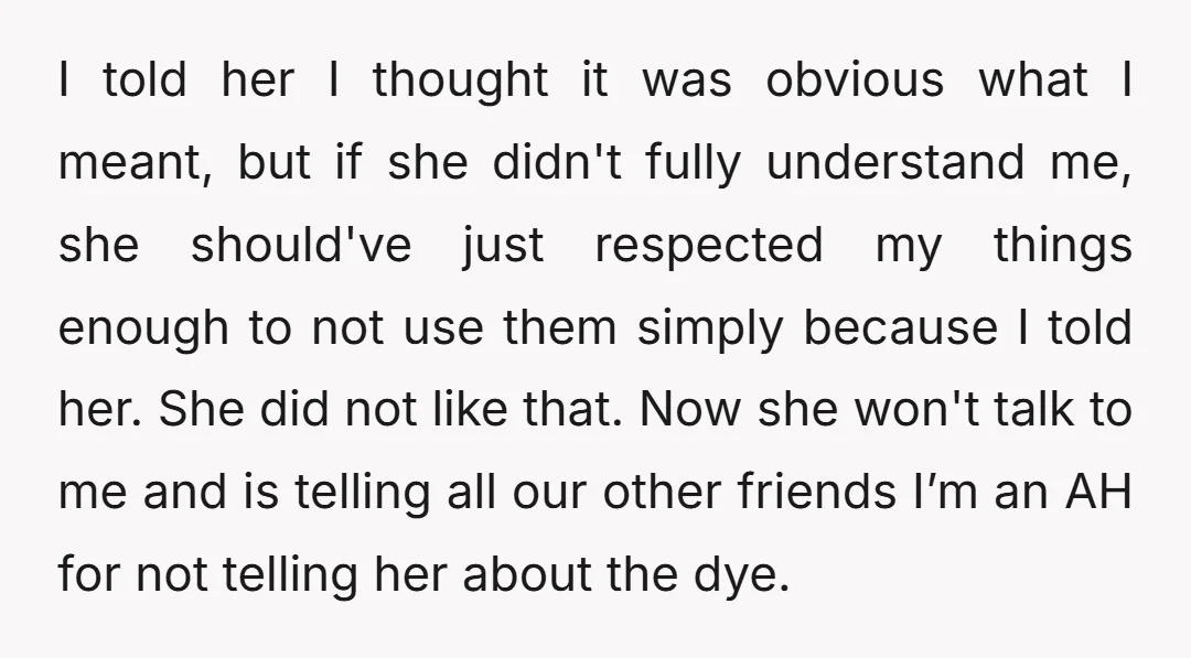 I told her I thought it was obvious what I meant, but if she didn't fully understand me, she should've just respected my things enough to not use them simply...