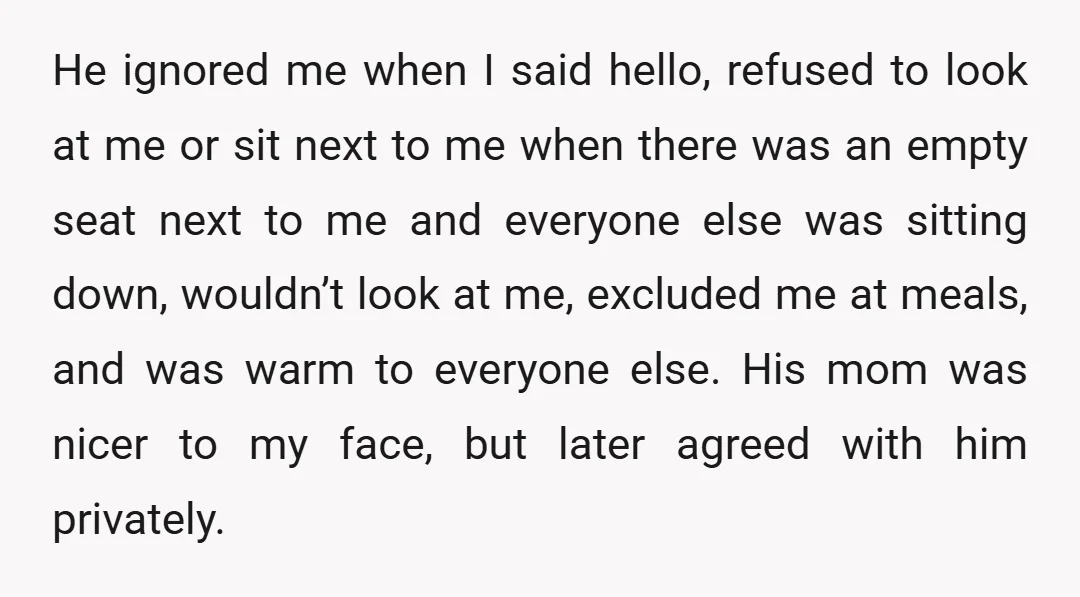 He ignored me when I said hello, refused to look at me or sit next to me when there was an empty seat next to me and everyone else was...