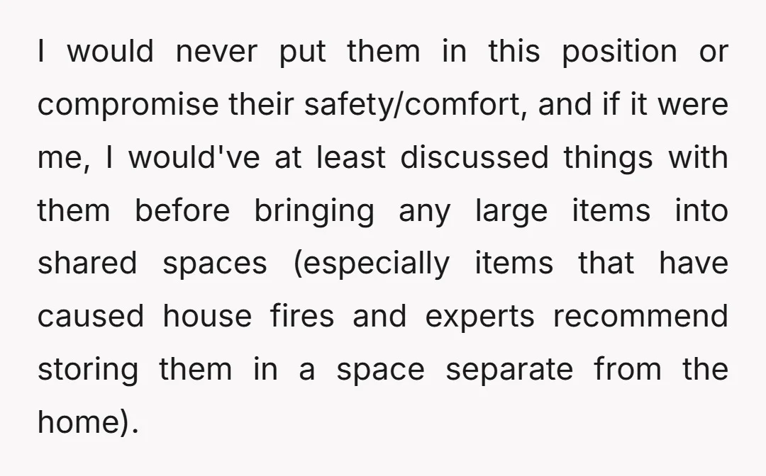 I would never put them in this position or compromise their safety/comfort, and if it were me, I would've at least discussed things with them before bringing any large items...