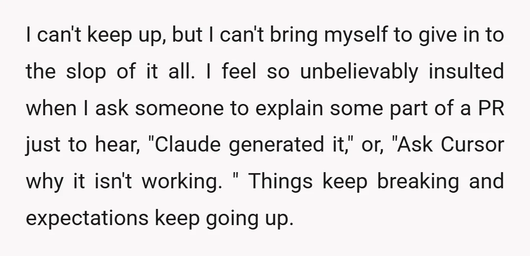 I can't keep up, but I can't bring myself to give in to the slop of it all. I feel so unbelievably insulted when I ask someone to explain some...