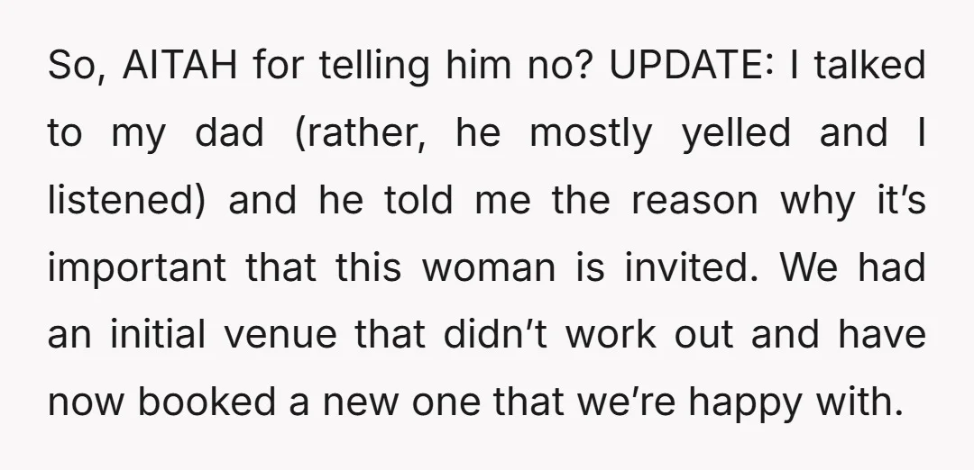 So, AITAH for telling him no? UPDATE: I talked to my dad (rather, he mostly yelled and I listened) and he told me the reason why it’s important that this...