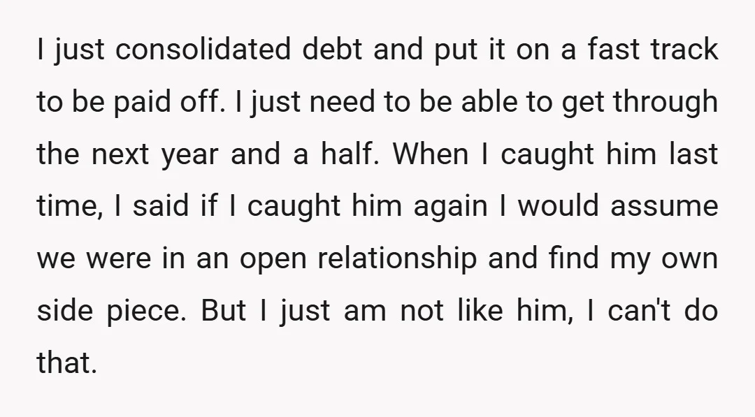 I just consolidated debt and put it on a fast track to be paid off. I just need to be able to get through the next year and a half....