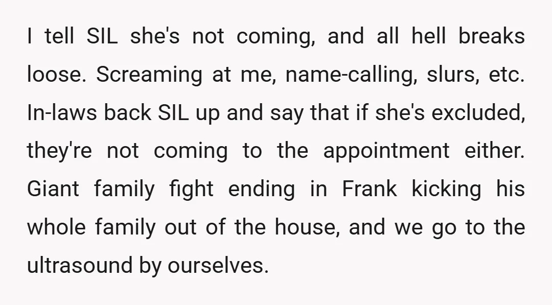 I tell SIL she's not coming, and all hell breaks loose. Screaming at me, name-calling, slurs, etc. In-laws back SIL up and say that if she's excluded, they're not coming...