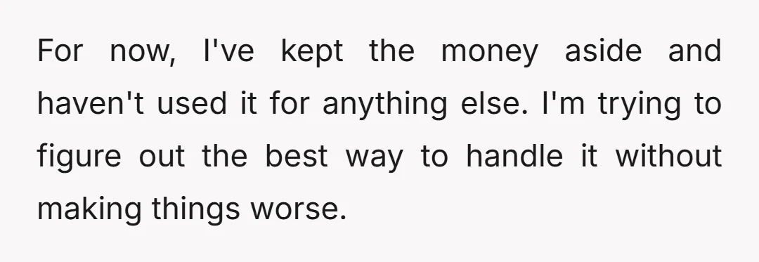 For now, I've kept the money aside and haven't used it for anything else. I'm trying to figure out the best way to handle it without making things worse.
