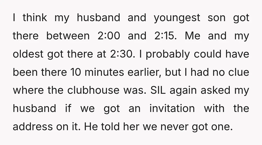 I think my husband and youngest son got there between 2:00 and 2:15. Me and my oldest got there at 2:30. I probably could have been there 10 minutes earlier,...