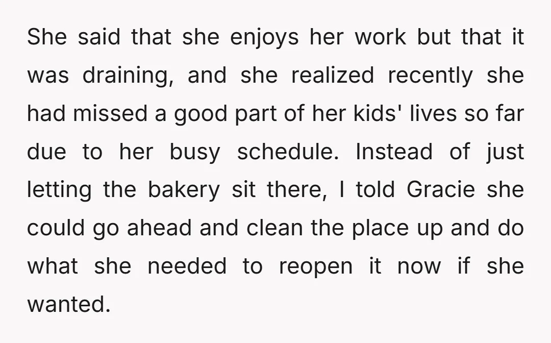 She said that she enjoys her work but that it was draining, and she realized recently she had missed a good part of her kids' lives so far due to...