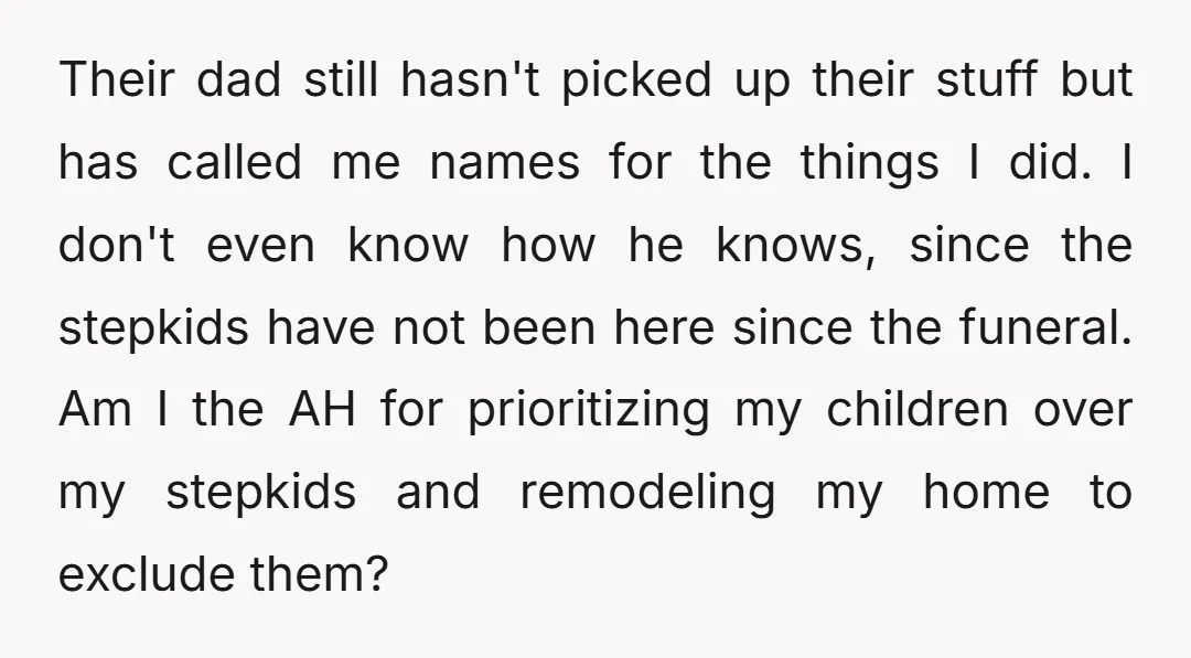 Their dad still hasn't picked up their stuff but has called me names for the things I did. I don't even know how he knows, since the stepkids have not...