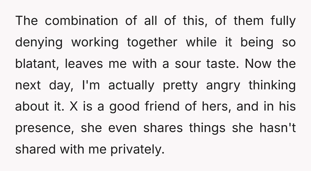 The combination of all of this, of them fully denying working together while it being so blatant, leaves me with a sour taste. Now the next day, I'm actually pretty...
