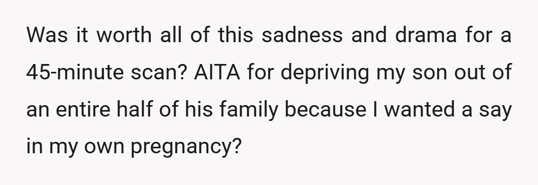 Was it worth all of this sadness and drama for a 45-minute scan? AITA for depriving my son out of an entire half of his family because I wanted a...