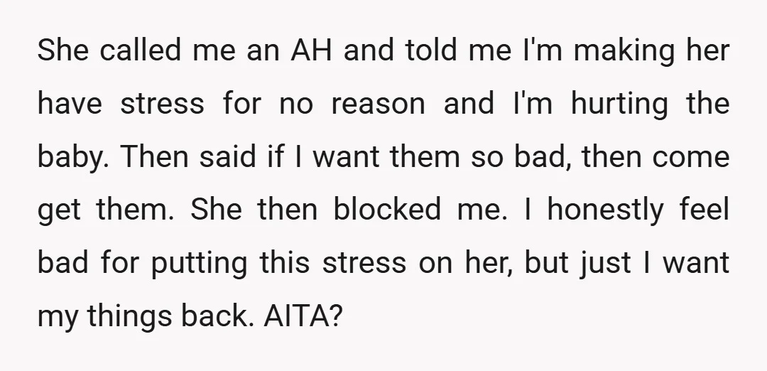 She called me an AH and told me I'm making her have stress for no reason and I'm hurting the baby. Then said if I want them so bad, then...