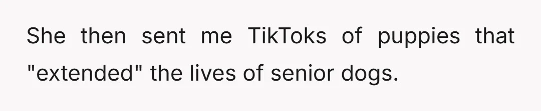 She then sent me TikToks of puppies that "extended" the lives of senior dogs.