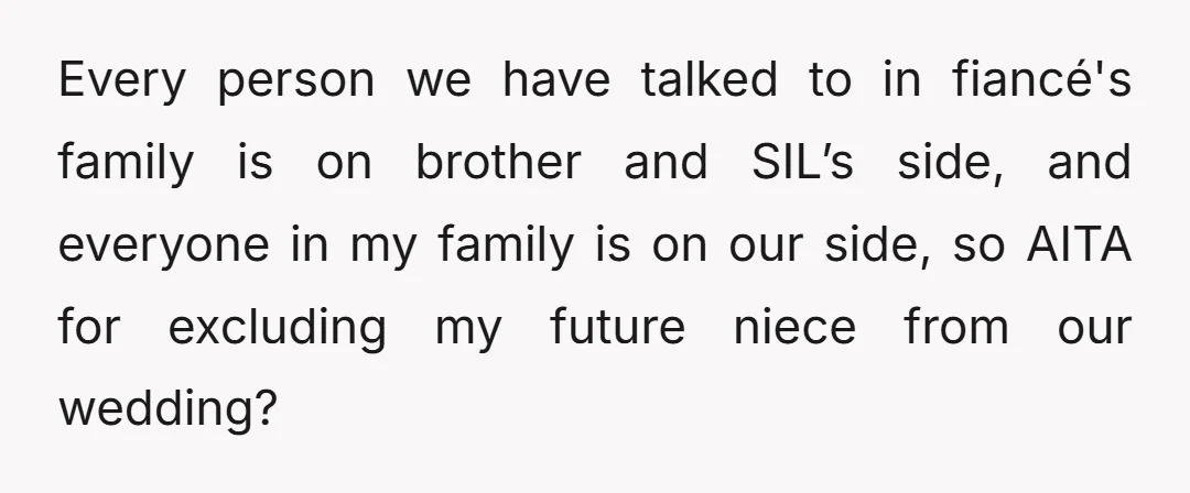 Every person we have talked to in fiancé's family is on brother and SIL’s side, and everyone in my family is on our side, so AITA for excluding my future...