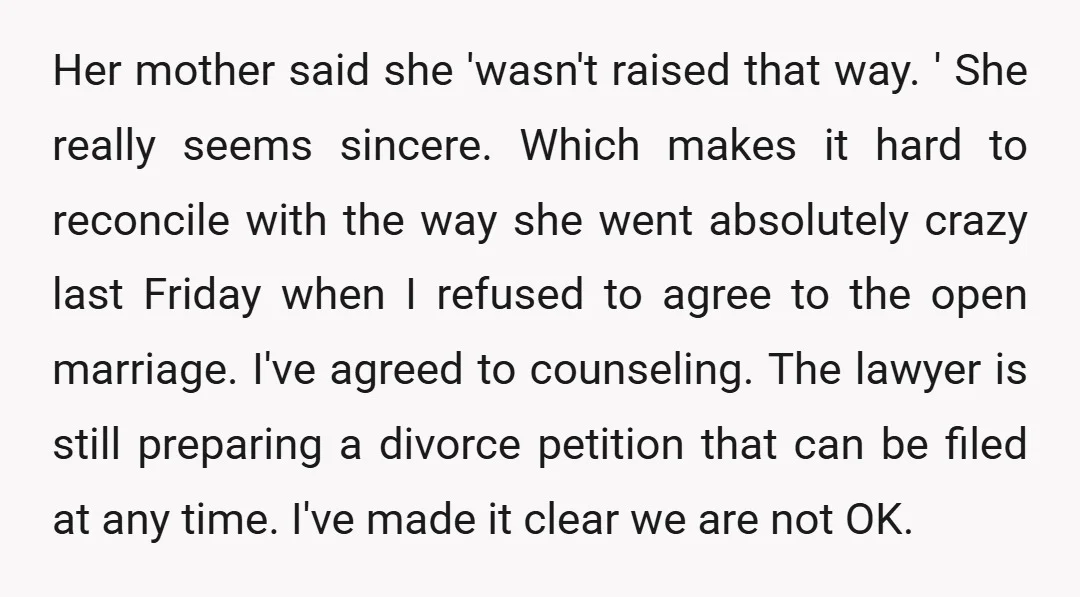 Her mother said she 'wasn't raised that way. ' She really seems sincere. Which makes it hard to reconcile with the way she went absolutely crazy last Friday when I...
