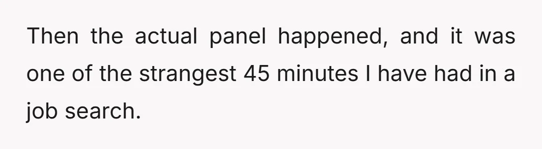 Then the actual panel happened, and it was one of the strangest 45 minutes I have had in a job search.
