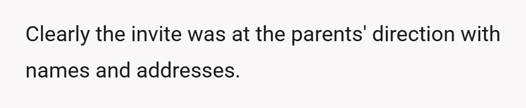 Clearly the invite was at the parents' direction with names and addresses.