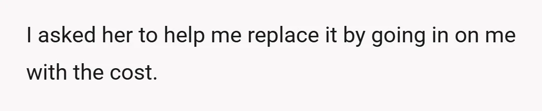 I asked her to help me replace it by going in on me with the cost.