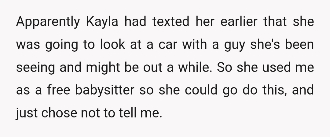 Her sister answered immediately and sounded confused, then went quiet and said, "Wait, she told you twenty minutes?"