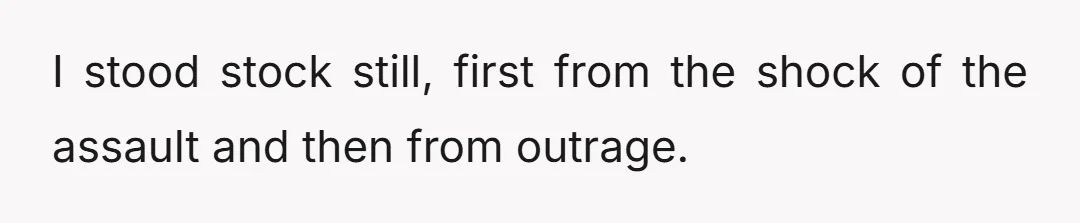 I stood stock still, first from the shock of the assault and then from outrage.