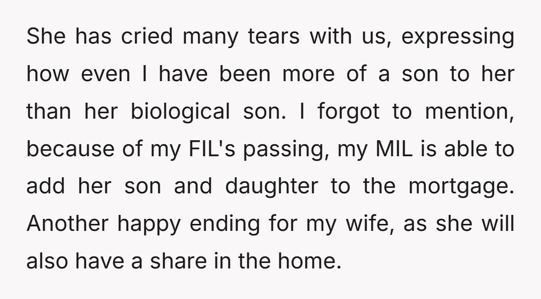 She has cried many tears with us, expressing how even I have been more of a son to her than her biological son. I forgot to mention, because of my...