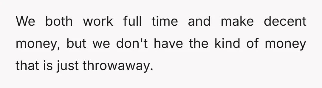 We both work full time and make decent money, but we don't have the kind of money that is just throwaway.