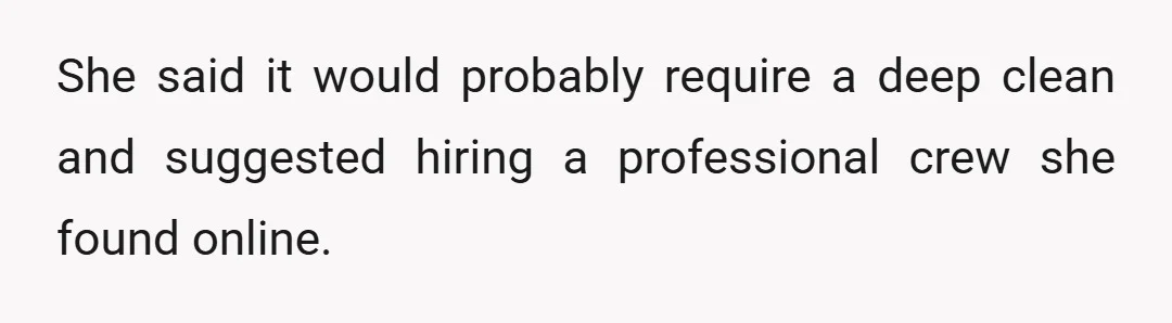 She said it would probably require a deep clean and suggested hiring a professional crew she found online.