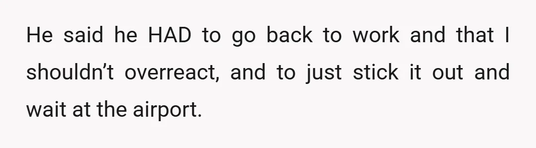 He said he HAD to go back to work and that I shouldn’t overreact, and to just stick it out and wait at the airport.