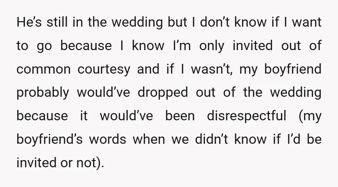 My boyfriend and I got an invite for the wedding with my name first on it which I thought was odd.