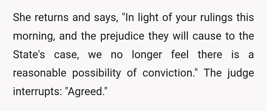 The judge delivered a zinger at this point so vicious it felt like a gun went off, but I can't think of a way to share it without doxxing myself.