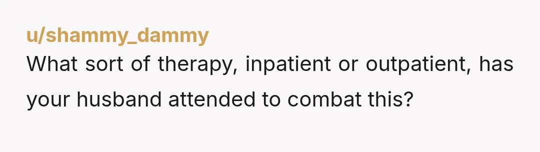 u/shammy_dammy
What sort of therapy, inpatient or outpatient, has your husband attended to combat this?