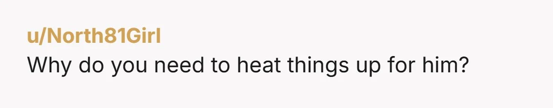 u/North81Girl Why do you need to heat things up for him?
