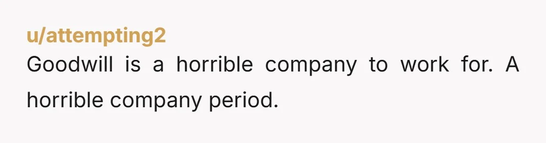 u/attempting2 Goodwill is a horrible company to work for. A horrible company period.