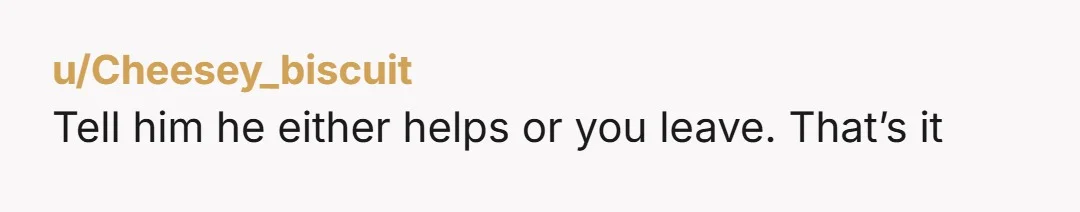 u/Cheesey_biscuit
Tell him he either helps or you leave. That’s it