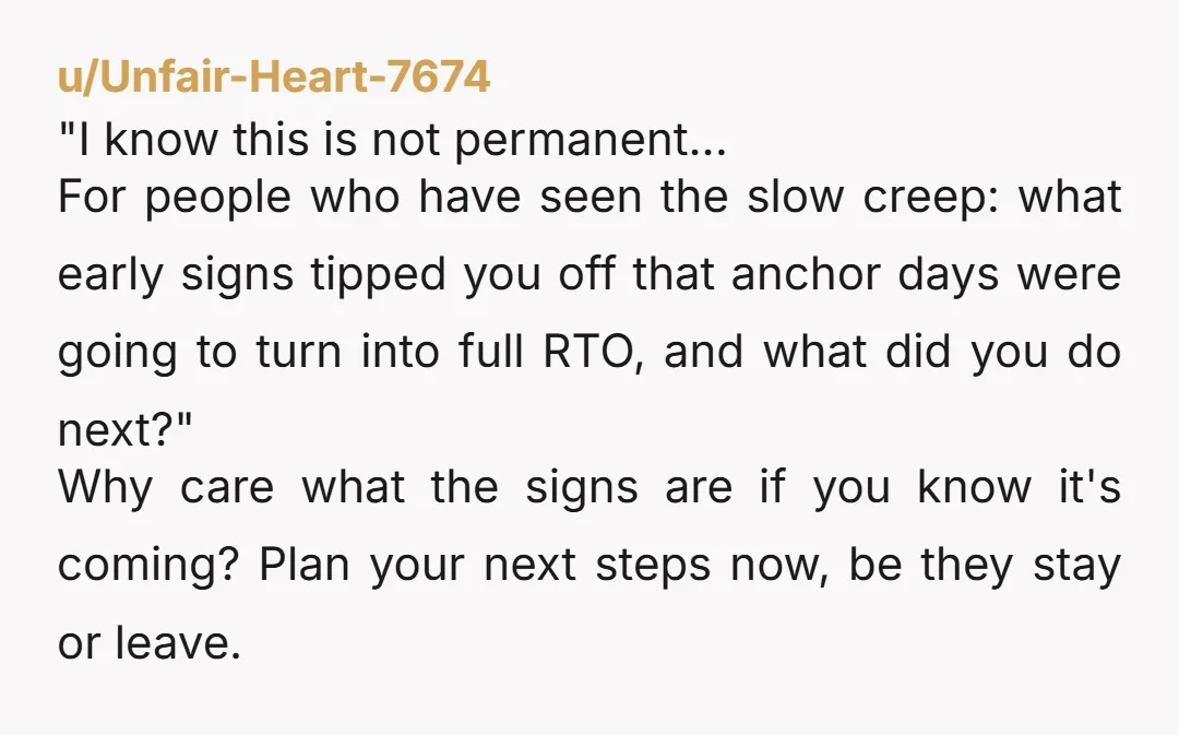 u/Unfair-Heart-7674 "I know this is not permanent... For people who have seen the slow creep: what early signs tipped you off that anchor days were going to turn into full...