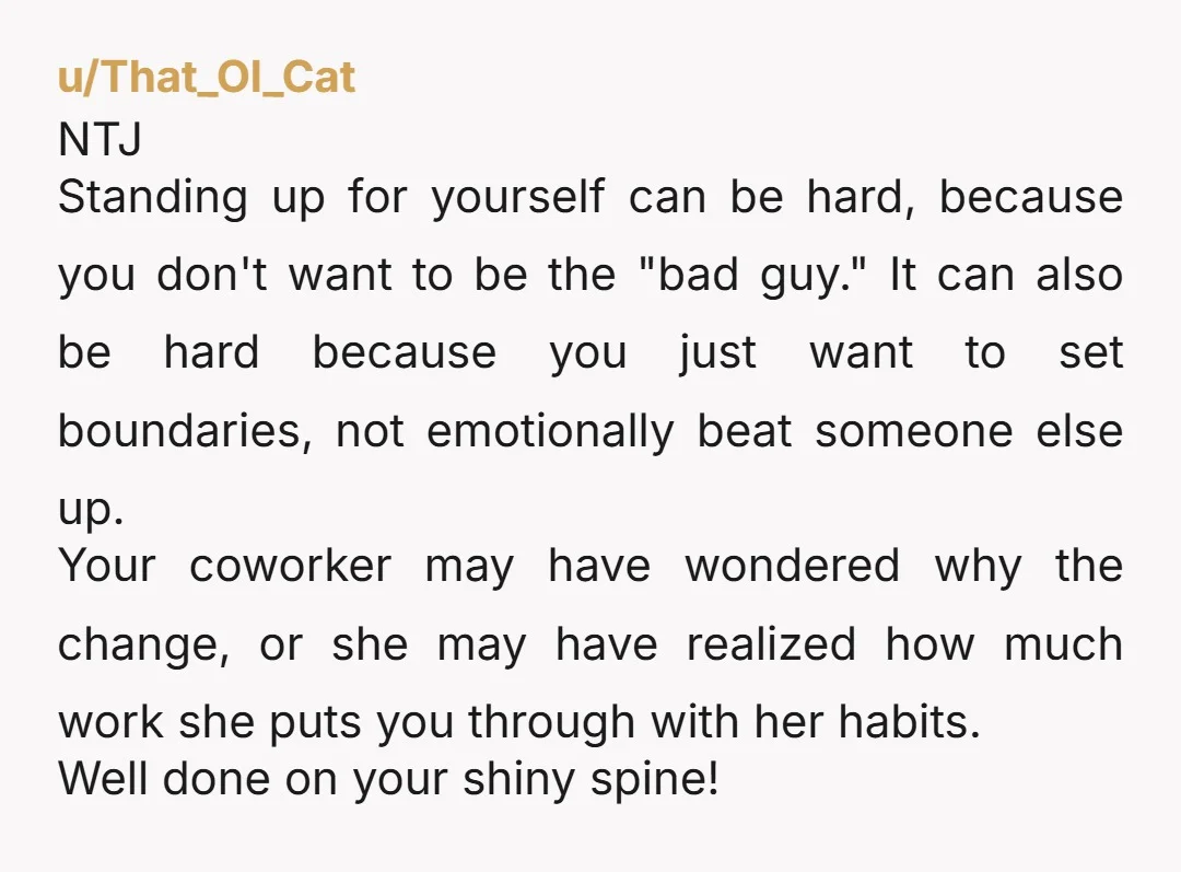 u/That_Ol_Cat NTJ Standing up for yourself can be hard, because you don't want to be the "bad guy." It can also be hard because you just want to set boundaries,...