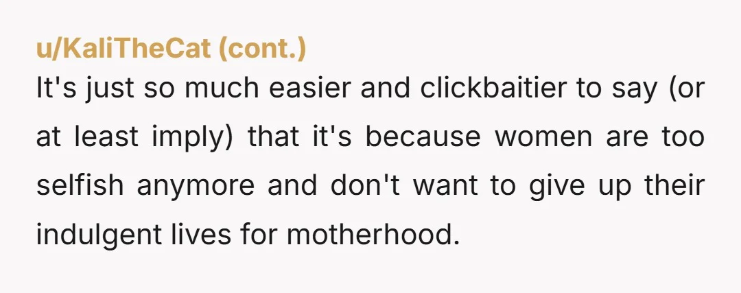 u/Junior-Towel-202
gestures around gee, it's a real shocker why women don't want kids! Damn birth control 