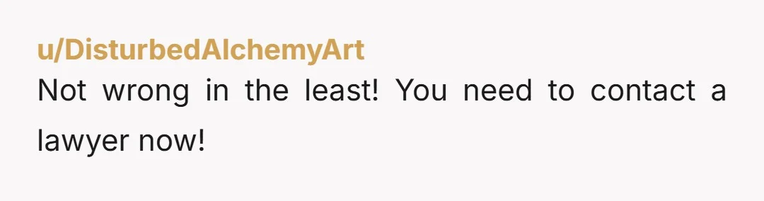 u/DisturbedAlchemyArt Not wrong in the least! You need to contact a lawyer now!