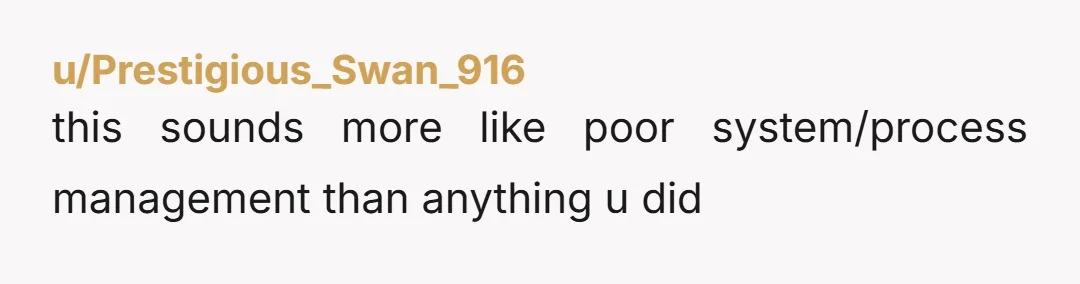 u/Prestigious_Swan_916 this sounds more like poor system/process management than anything u did