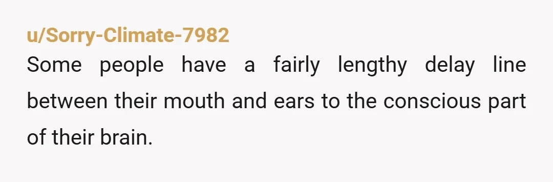 u/Sorry-Climate-7982
Some people have a fairly lengthy delay line between their mouth and ears to the conscious part of their brain.
