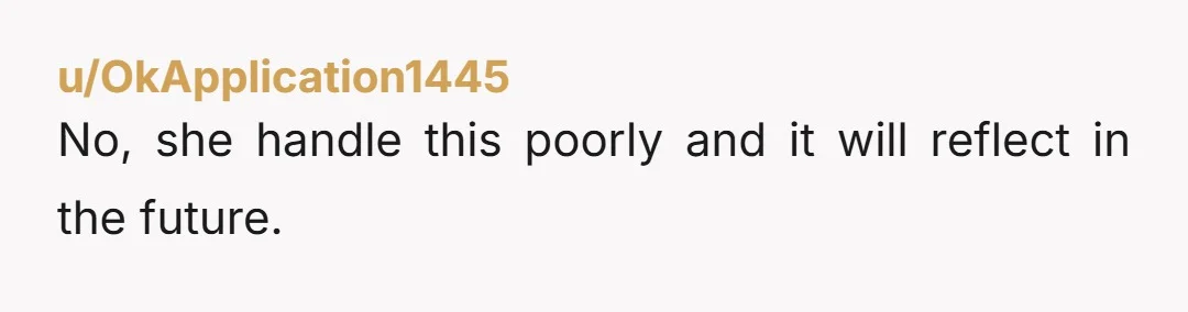 u/OkApplication1445 No, she handle this poorly and it will reflect in the future.