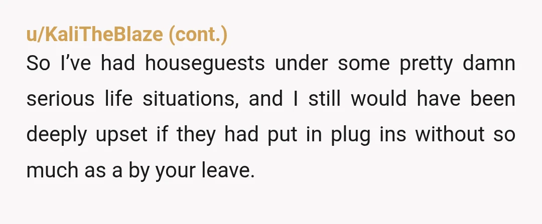 u/Capybara_99 Can’t tell. You are of course correct that it is over the top and across the line to stick plug-in scents all over your hosts’ house. But it seems...