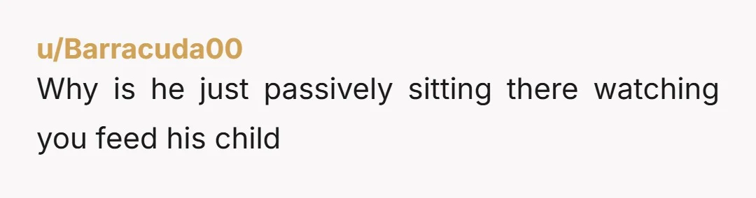 u/Barracuda00
Why is he just passively sitting there watching you feed his child