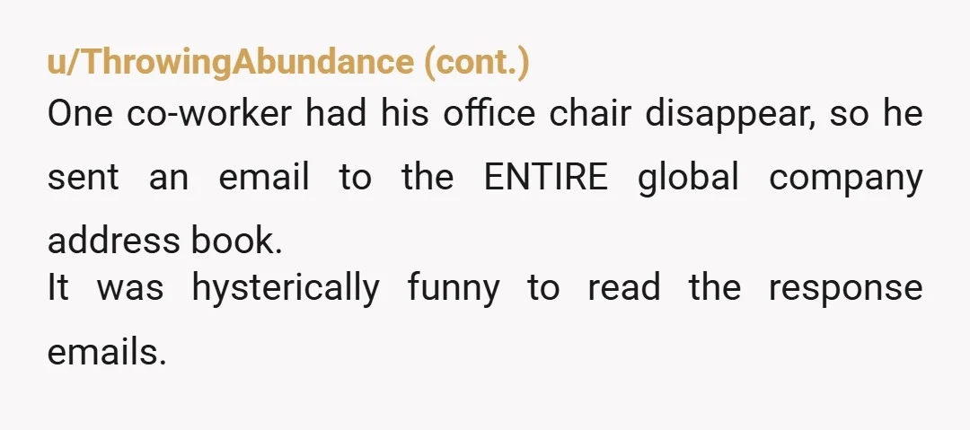 u/bmyst70 NTA The fact is the guy shouldn't have been effectively stealing your $1,800 chair. And as others said, sue your company for retaliatory firing. If he lost his ability...