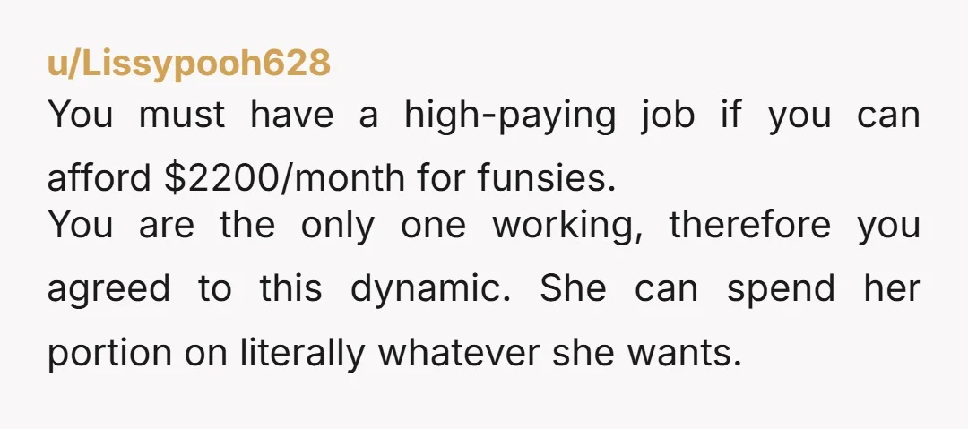 u/Particular_Agent171
If she raises your child and takes care of the family in general, your wife does work.