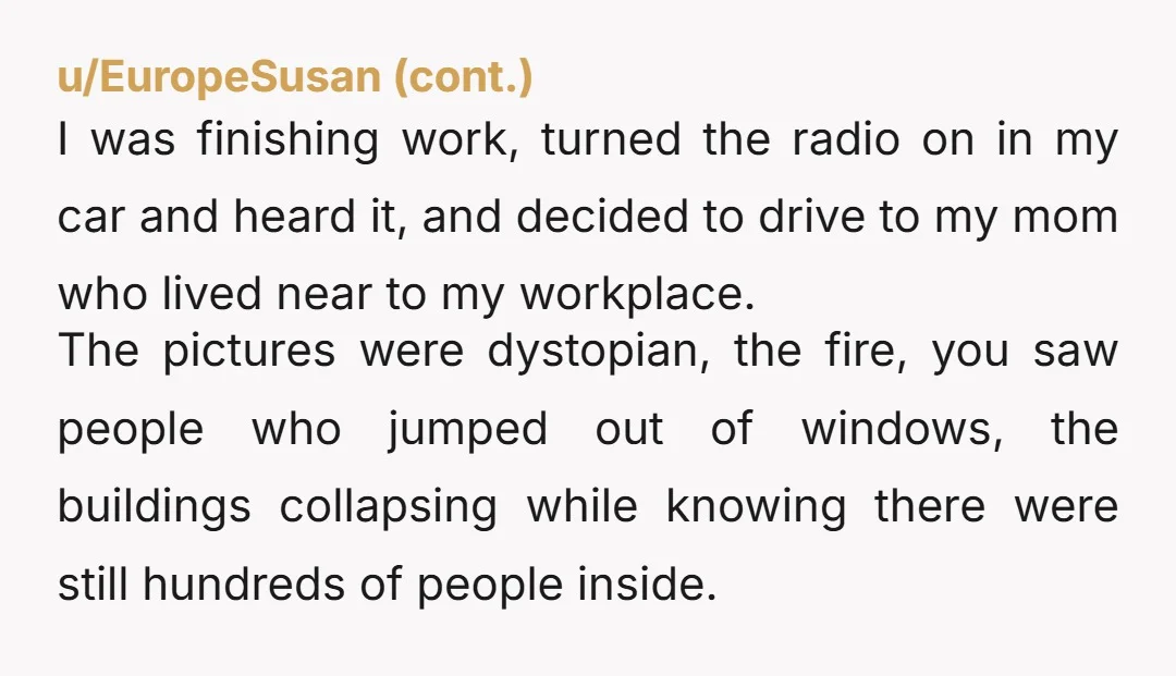 u/PsychologyAutomatic3 NTA. Doubtful a tv would have been wheeled into the room for young children to experience a national, catastrophic event. Is that the only thing she lies about to...