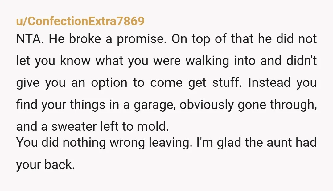 u/ConfectionExtra7869 NTA. He broke a promise. On top of that he did not let you know what you were walking into and didn't give you an option to come get...