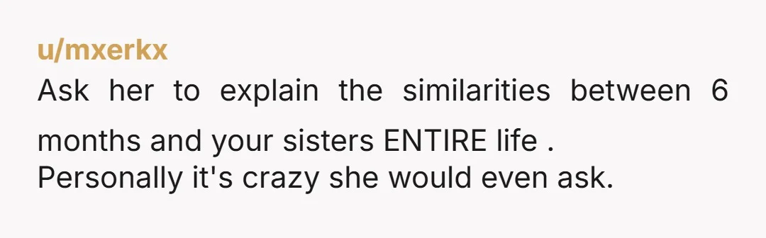 u/Chemical_Suit_4941 You have known your girlfriend for six months and you are letting her dictate your relationship with your sister who you have known almost your whole life. I know...