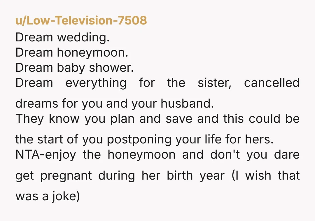 u/Sheanar
nta - i am petty and would promise to bring back gifts for the baby. 