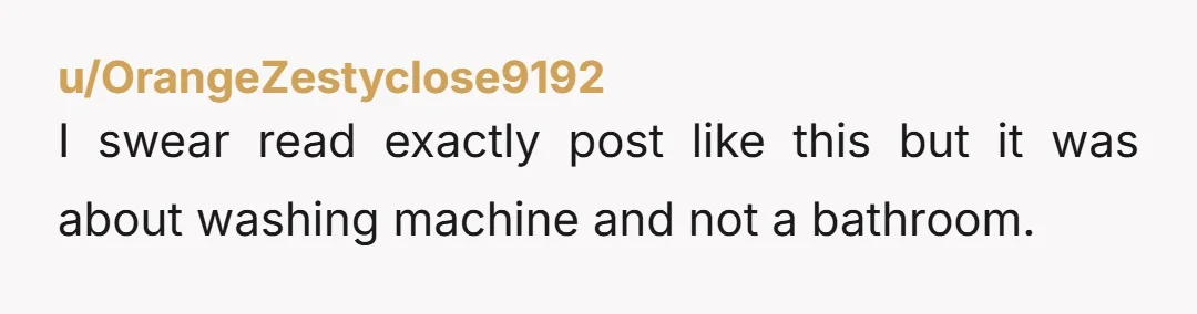 u/OrangeZestyclose9192
I swear read exactly post like this but it was about washing machine and not a bathroom. 